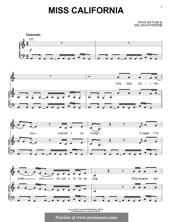 Miss California: Para vocais e piano (ou Guitarra) by Melissa Etheridge