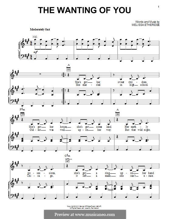 The Wanting of You: Para vocais e piano (ou Guitarra) by Melissa Etheridge