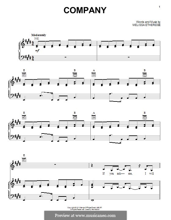 Company: Para vocais e piano (ou Guitarra) by Melissa Etheridge