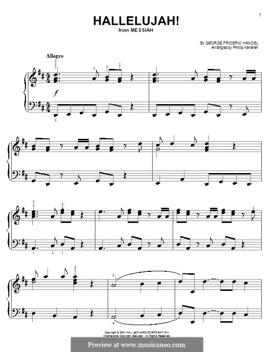 No.44 Hallelujah (Printable Scores): Facil para o piano by Georg Friedrich Händel