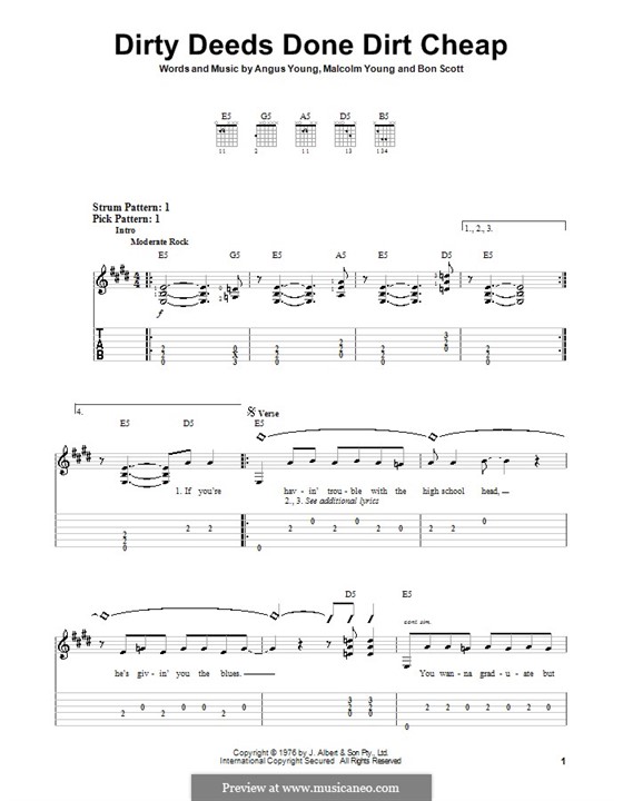 Dirty Deeds Done Dirt Cheap (AC/DC): Para guitarra (versão facil) by Angus Young, Bon Scott, Malcolm Young