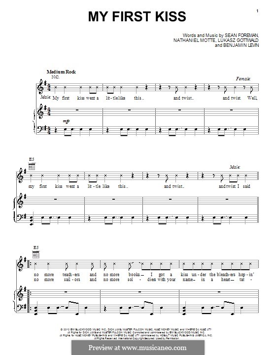 My First Kiss (3OH!3 featuring Ke$ha): Para vocais e piano (ou Guitarra) by Benjamin Levin, Lukas Gottwald, Nathaniel Motte, Sean Foreman
