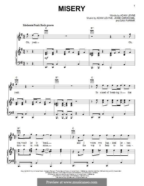 Misery (Maroon 5): Para vocais e piano (ou Guitarra) by Adam Levine, Jesse Carmichael, Sam Farrar