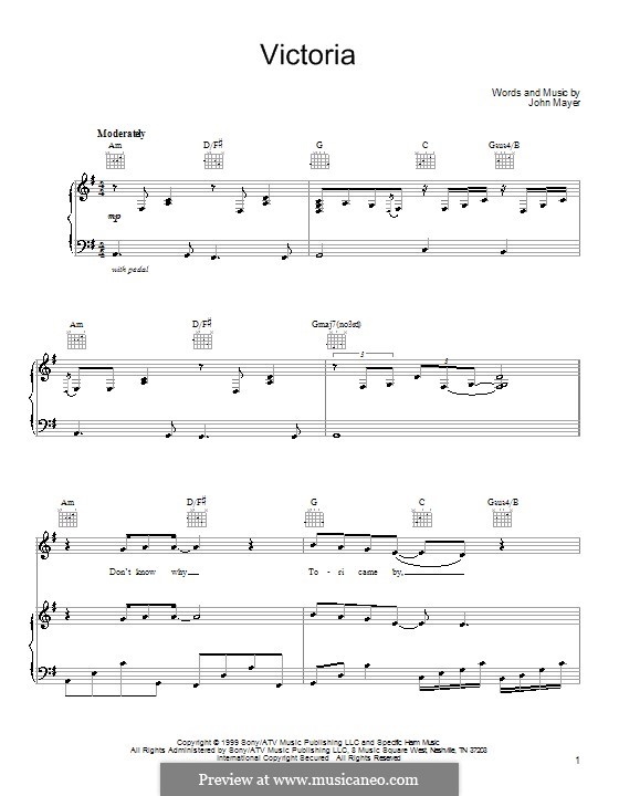 Victoria: Para vocais e piano (ou Guitarra) by John Mayer