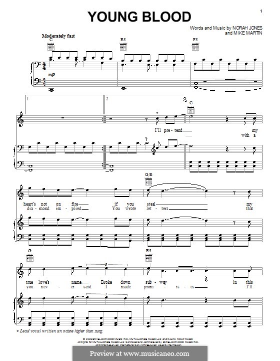 Young Blood (Norah Jones): Para vocais e piano (ou Guitarra) by Mike Martin