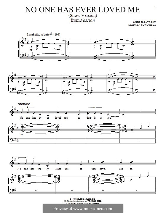 No One Has Ever Loved Me: Para vocais e piano (ou Guitarra) by Stephen Sondheim