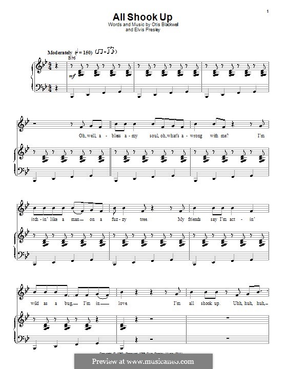 All Shook Up: para voz e piano ou guitarra (B Flat maior) by Elvis Presley, Otis Blackwell