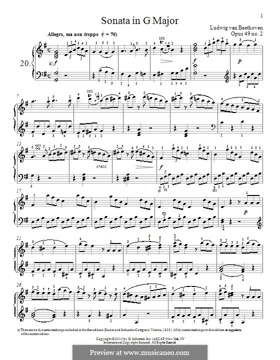 Sonata for Piano No.20, Op.49 No.2: para um único cantor (Partitura de alta qualidade) by Ludwig van Beethoven