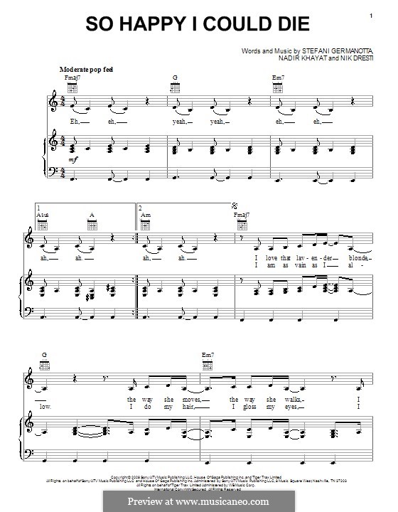 So Happy I Could Die (Lady Gaga): Para vocais e piano (ou Guitarra) by RedOne, Nick Dresti, Stefani Germanotta