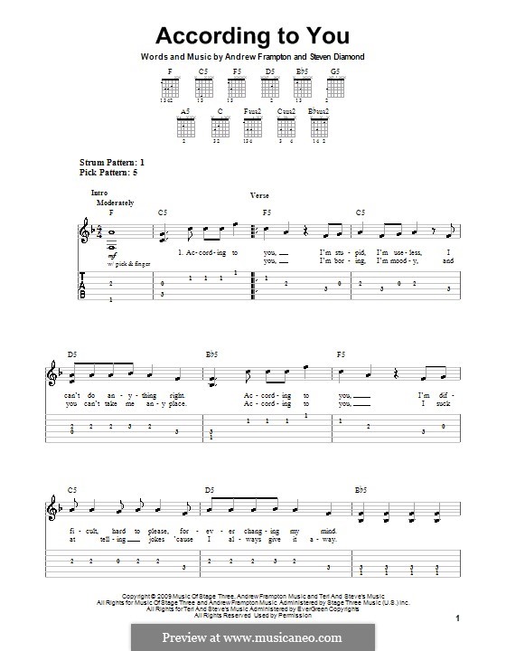 According to You (Orianthi): Para guitarra (versão facil) by Andrew Frampton, Steven Diamond