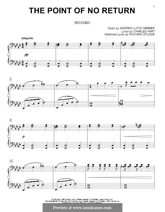 The Point of No Return: para piano de quadro mãos by Andrew Lloyd Webber