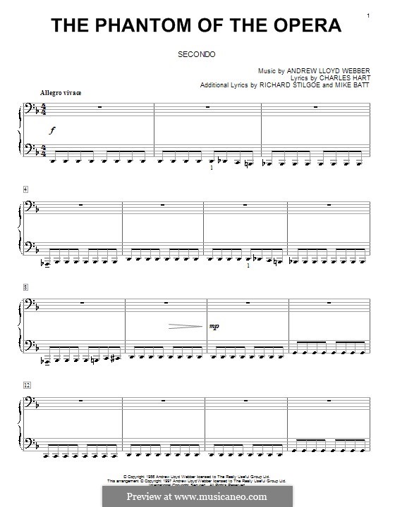 The Phantom of the Opera: para piano de quadro mãos by Andrew Lloyd Webber