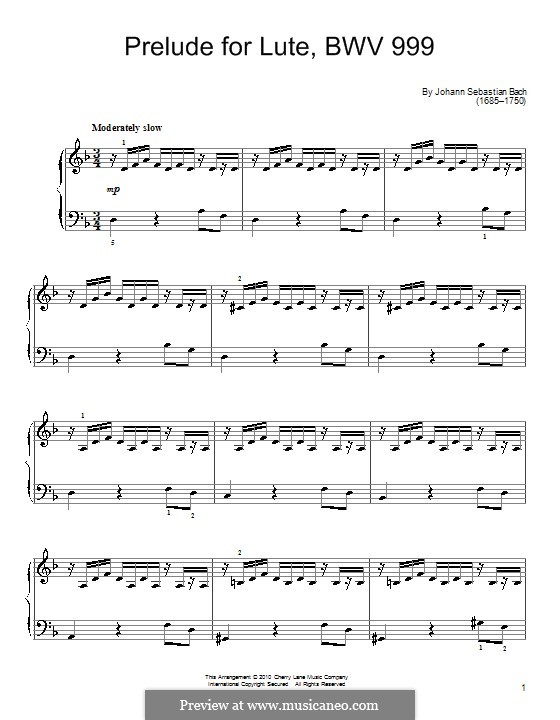 Prelude in C Minor, BWV 999: versão facil para piano by Johann Sebastian Bach