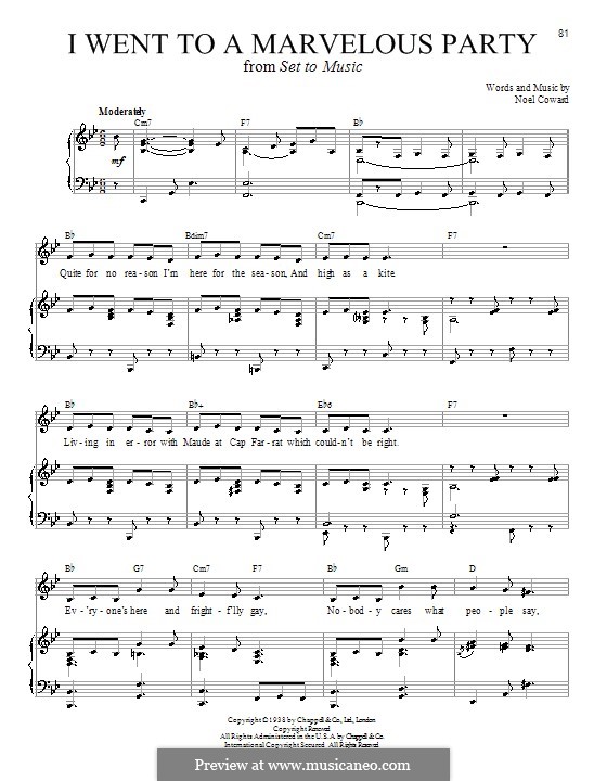 I Went to a Marvelous Party: Para vocais e piano (ou Guitarra) by Noel Coward