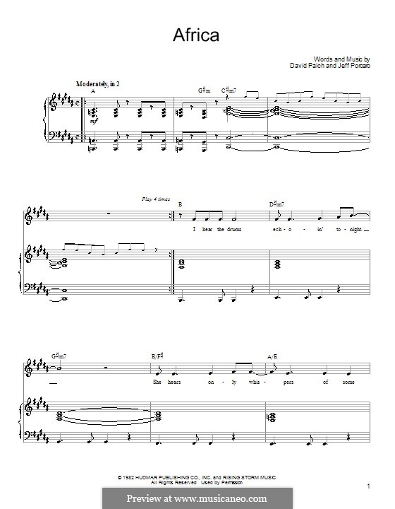 Africa (Toto): Para vocais e piano (ou Guitarra) by David Paich, Jeff Porcaro