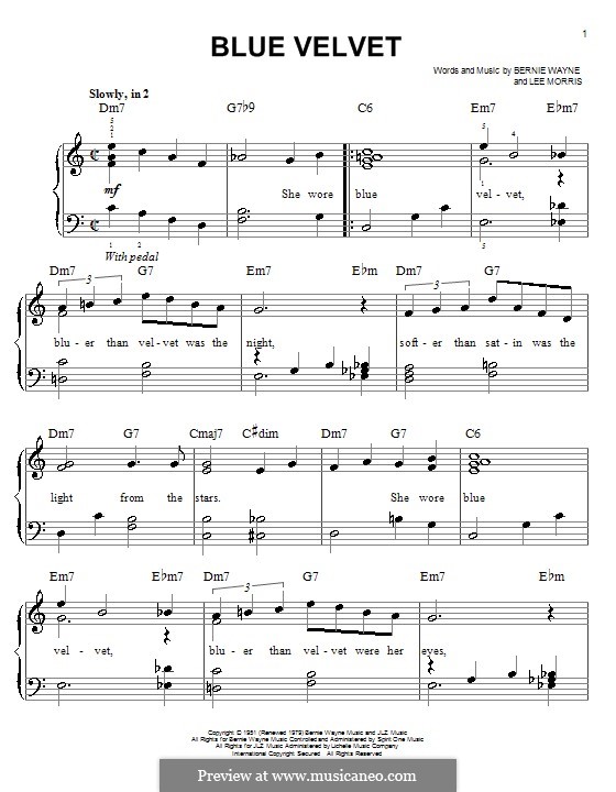 Blue Velvet: For easy piano (Bobby Vinton) by Bernie Wayne, Lee Morris