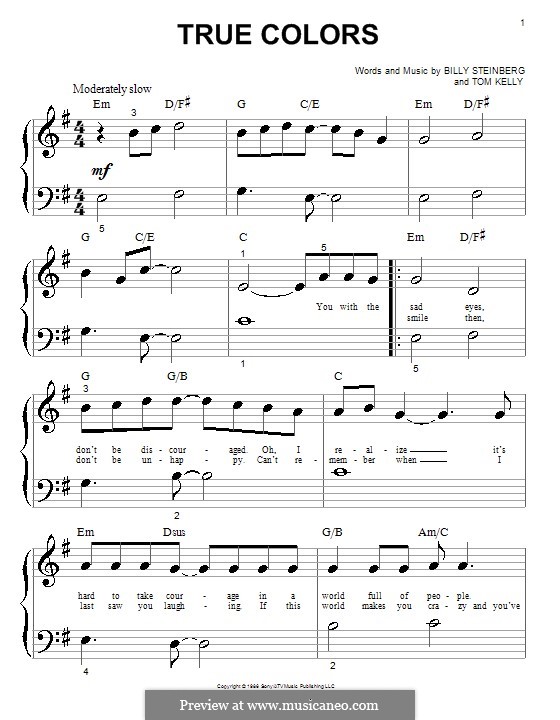 True Colors: para piano (versão facil) by Billy Steinberg, Tom Kelly