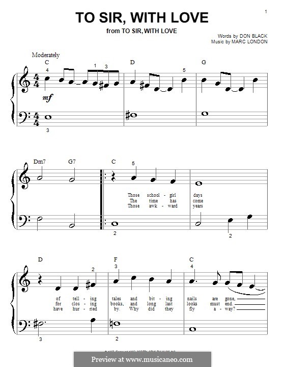 To Sir, with Love: para piano (versão facil) by Marc London