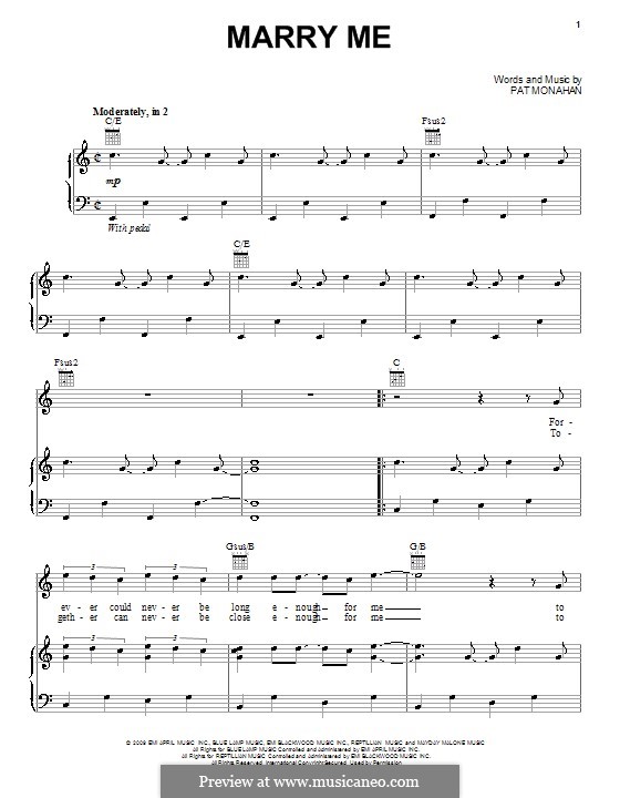 Marry Me (Train): Para vocais e piano (ou Guitarra) by Patrick Monahan