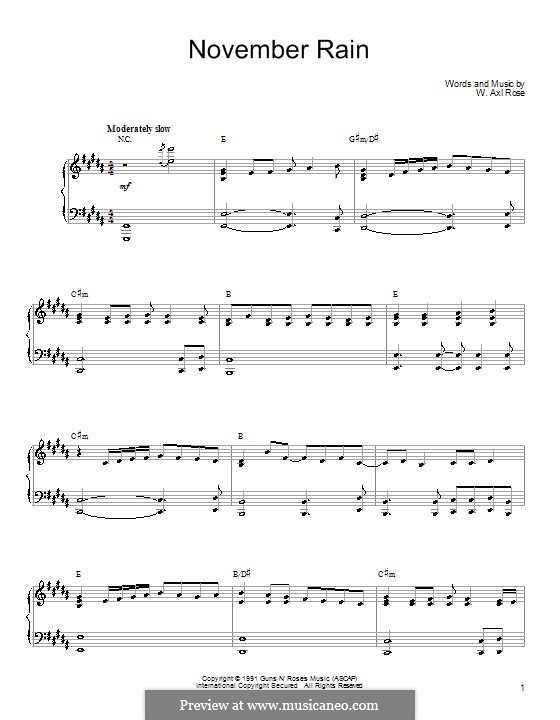 November Rain (Guns N' Roses): Para vocais e piano (ou Guitarra) by W. Axl Rose