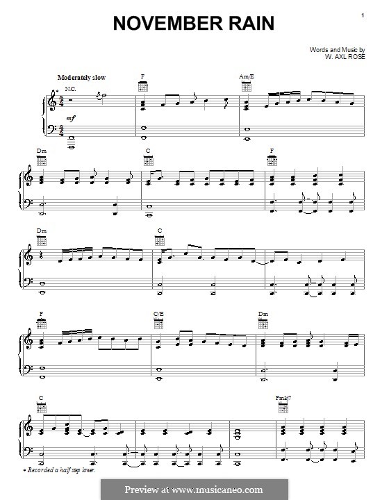November Rain (Guns N' Roses): Para vocais e piano (ou Guitarra) by W. Axl Rose