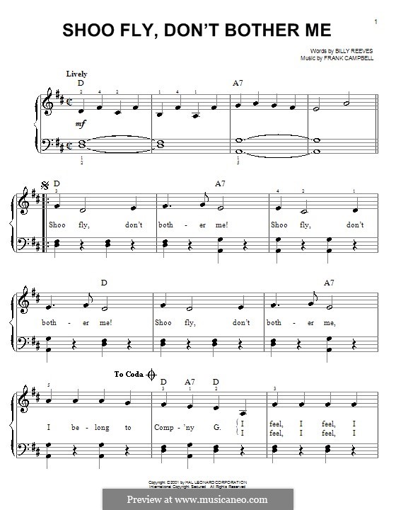 Shoo Fly, Don't Bother Me: Facil para o piano by Frank Campbell