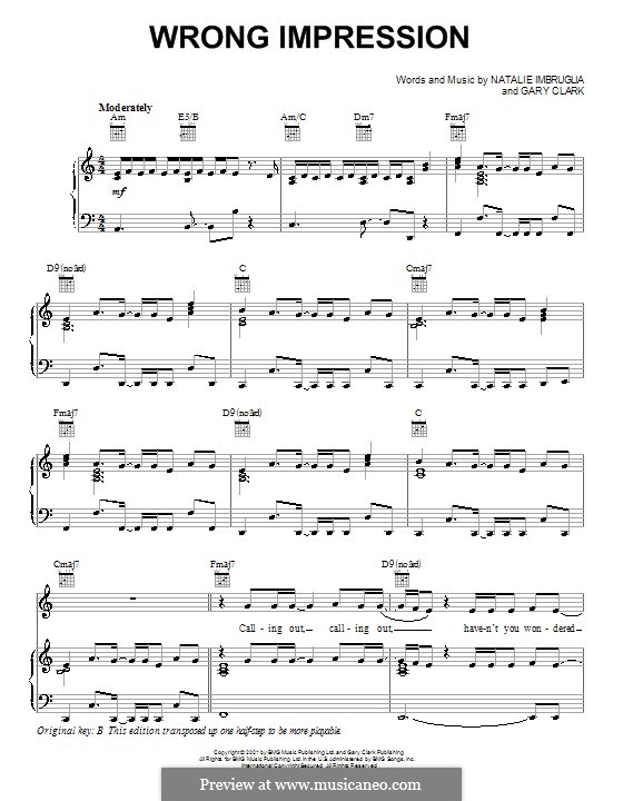 Wrong Impression: Para vocais e piano (ou Guitarra) by Gary Clark, Natalie Imbruglia
