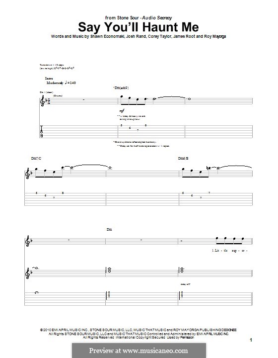 Say You'll Haunt Me (Stone Sour): Para guitarra com guia by Corey Taylor, James Root, Josh Rand, Roy Mayorga, Shawn Economaki