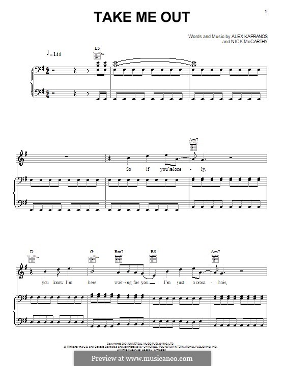 Take Me Out (Franz Ferdinand): Para vocais e piano (ou Guitarra) by Alexander Kapranos, Nicholas McCarthy