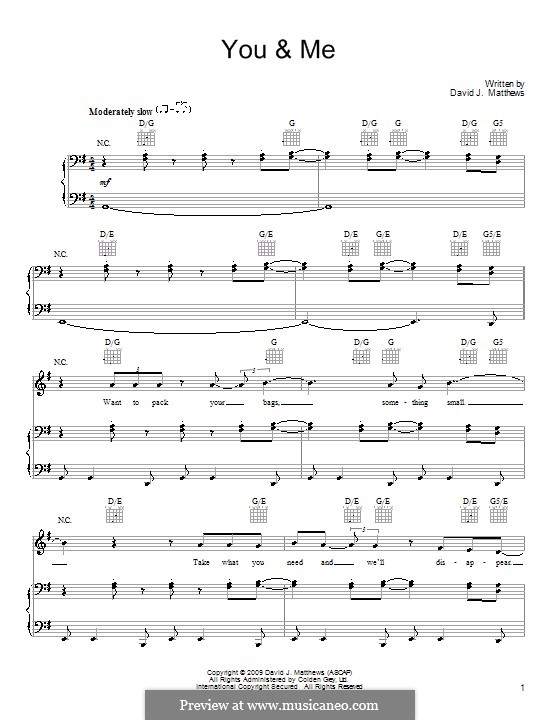 You & Me (Dave Matthews Band): Para vocais e piano (ou Guitarra) by David J. Matthews