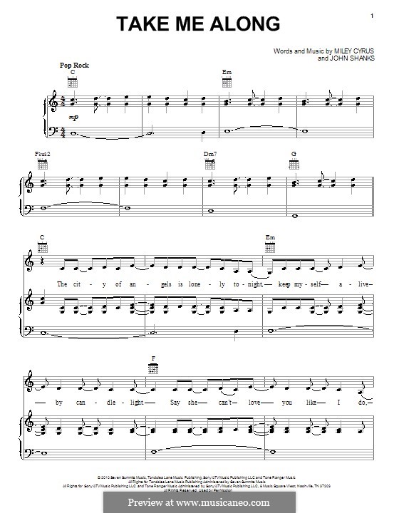 Take Me Along (Miley Cyrus): Para vocais e piano (ou Guitarra) by John M Shanks