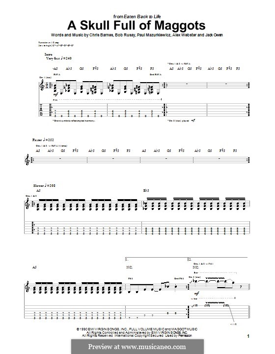 A Skull Full of Maggots (Cannibal Corpse): Para guitarra com guia by Alex Webster, Bob Rusay, Chris Barnes, Jack Owen, Paul Mazurkiewicz