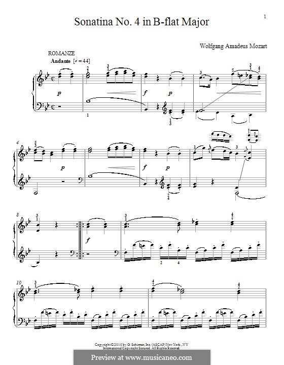 Sonatina for Piano in B Flat Major: para um único musico (Editado por H. Bulow) by Wolfgang Amadeus Mozart