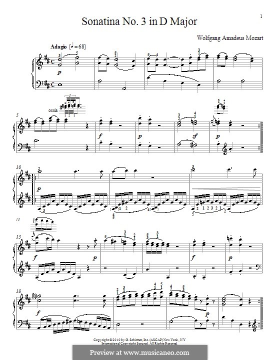 Sonatina for Piano in D Major: para um único musico (Editado por H. Bulow) by Wolfgang Amadeus Mozart