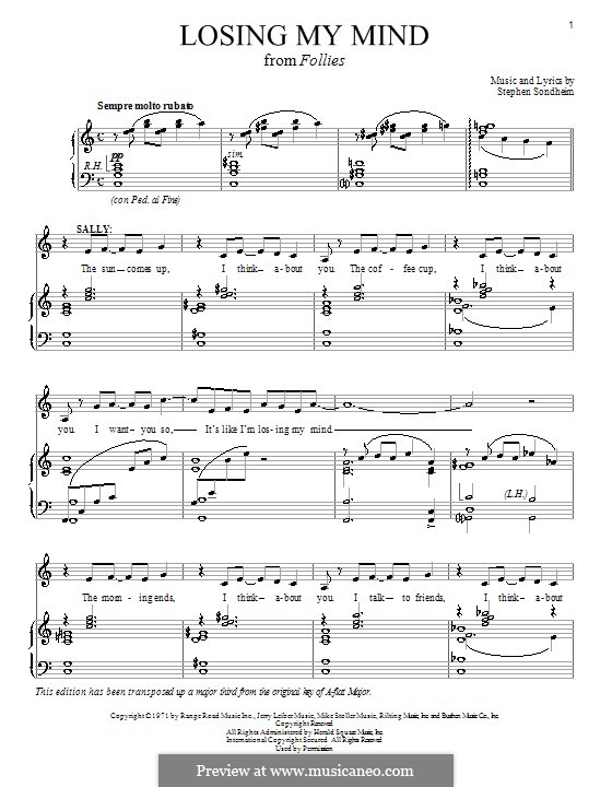 Losing My Mind: para voz e piano ou guitarra (C maior) by Stephen Sondheim