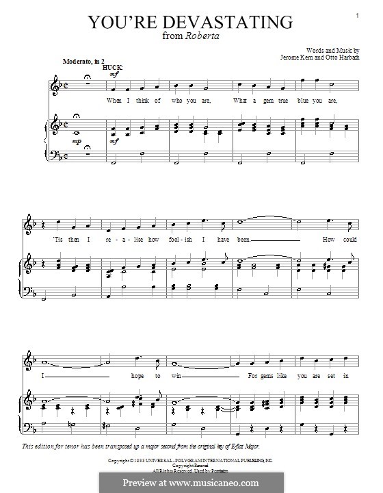 You're Devastating: Para vocais e piano (ou Guitarra) by Jerome Kern