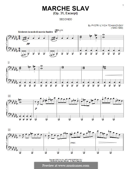 Slavonic March, TH 45 Op.31: Arrangement for piano four hands (Fragment) by Pyotr Tchaikovsky