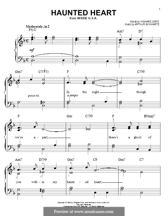 Haunted Heart (Frank Sinatra): Facil para o piano by Arthur Schwartz