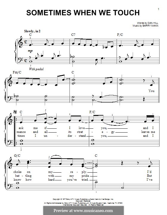 Sometimes When We Touch (Dan Hill): Facil para o piano by Barry Mann