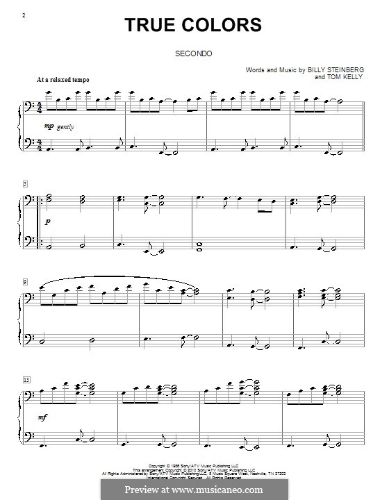 True Colors: para piano de quadro mãos by Billy Steinberg, Tom Kelly