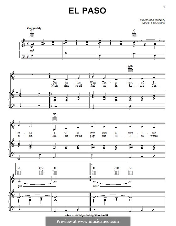 El Paso: Para vocais e piano (ou Guitarra) by Marty Robbins