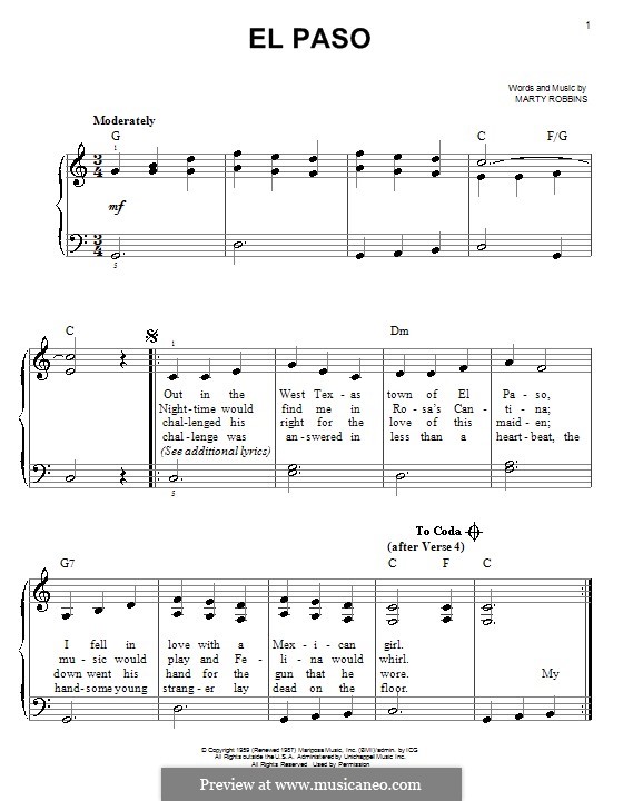El Paso: Facil para o piano by Marty Robbins