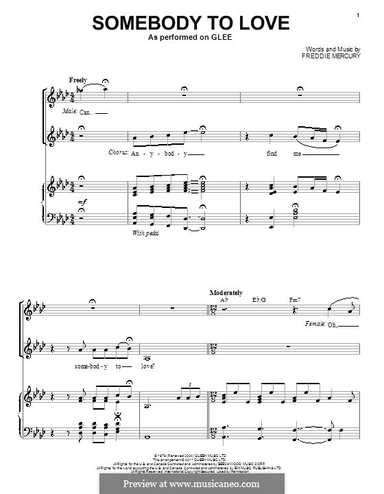 Somebody to Love (Queen): For voice and piano (Glee Cast) by Freddie Mercury