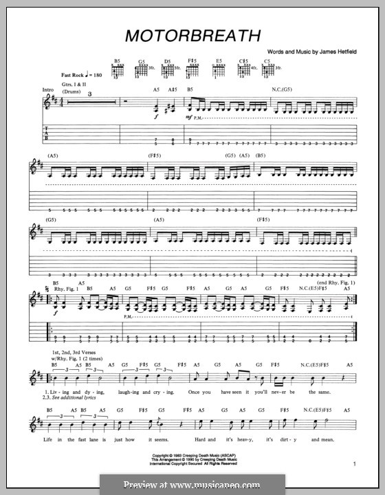 Motorbreath (Metallica): Para guitarra com guia by James Hetfield