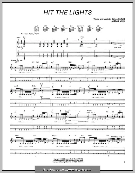 Hit the Lights (Metallica): Para guitarra com guia by James Hetfield, Lars Ulrich