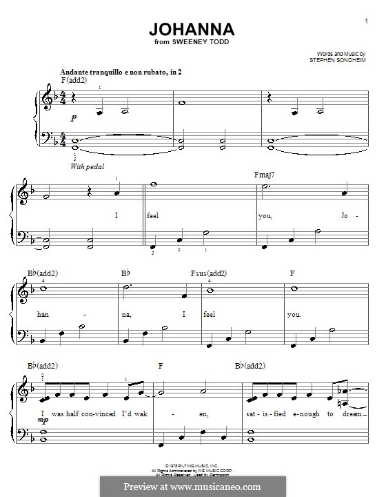 Johanna (from Sweeney Todd): Facil para o piano by Stephen Sondheim
