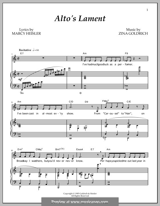 The Alto's Lament: Para vocais e piano by Marcy Heisler, Zina Goldrich