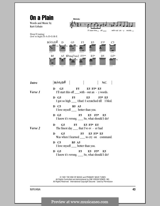 On a Plain (Nirvana): Letras e Acordes (com caixa de acordes) by Kurt Cobain