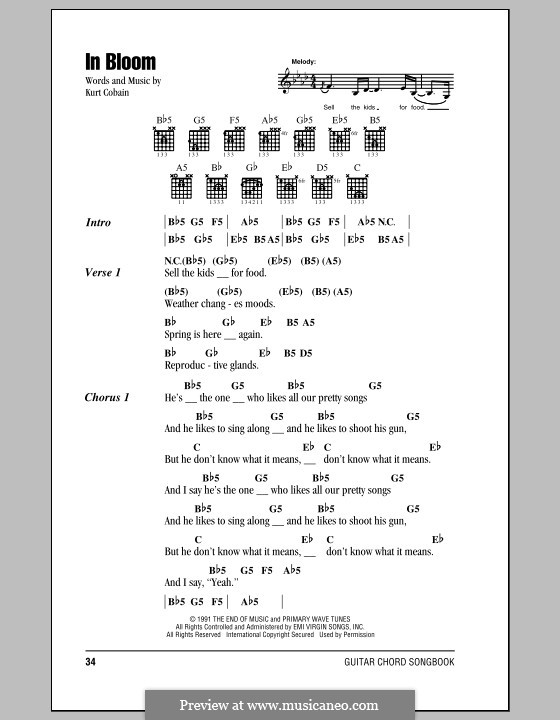 In Bloom (Nirvana): Letras e Acordes (com caixa de acordes) by Kurt Cobain