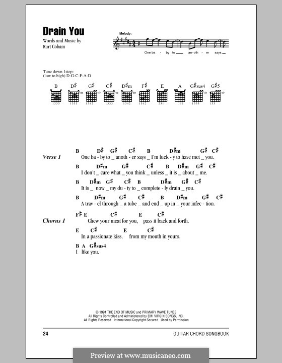 Drain You (Nirvana): Letras e Acordes (com caixa de acordes) by Kurt Cobain